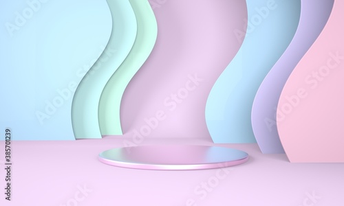 Podium use for product presentation. Abstract wave background. 3d rendering - illustration. © Marina