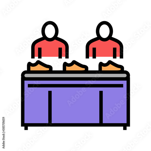 shoe conveyor control workers color icon vector. shoe conveyor control workers sign. isolated symbol illustration