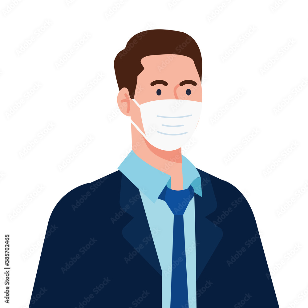 New normal of man with mask and suit design of covid 19 virus and prevention theme Vector illustration