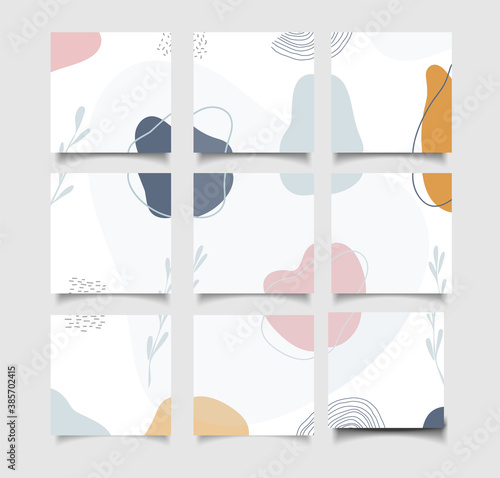 Beautiful feminine set of social media puzzle quote post templates with minimal abstract organic shapes composition in trendy contemporary collage style, can be used also as flyer, card, cover etc