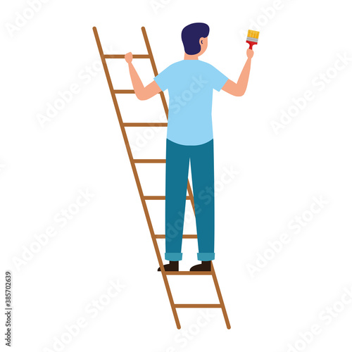 painter man with brush and ladder design of remodeling working and repairing theme Vector illustration