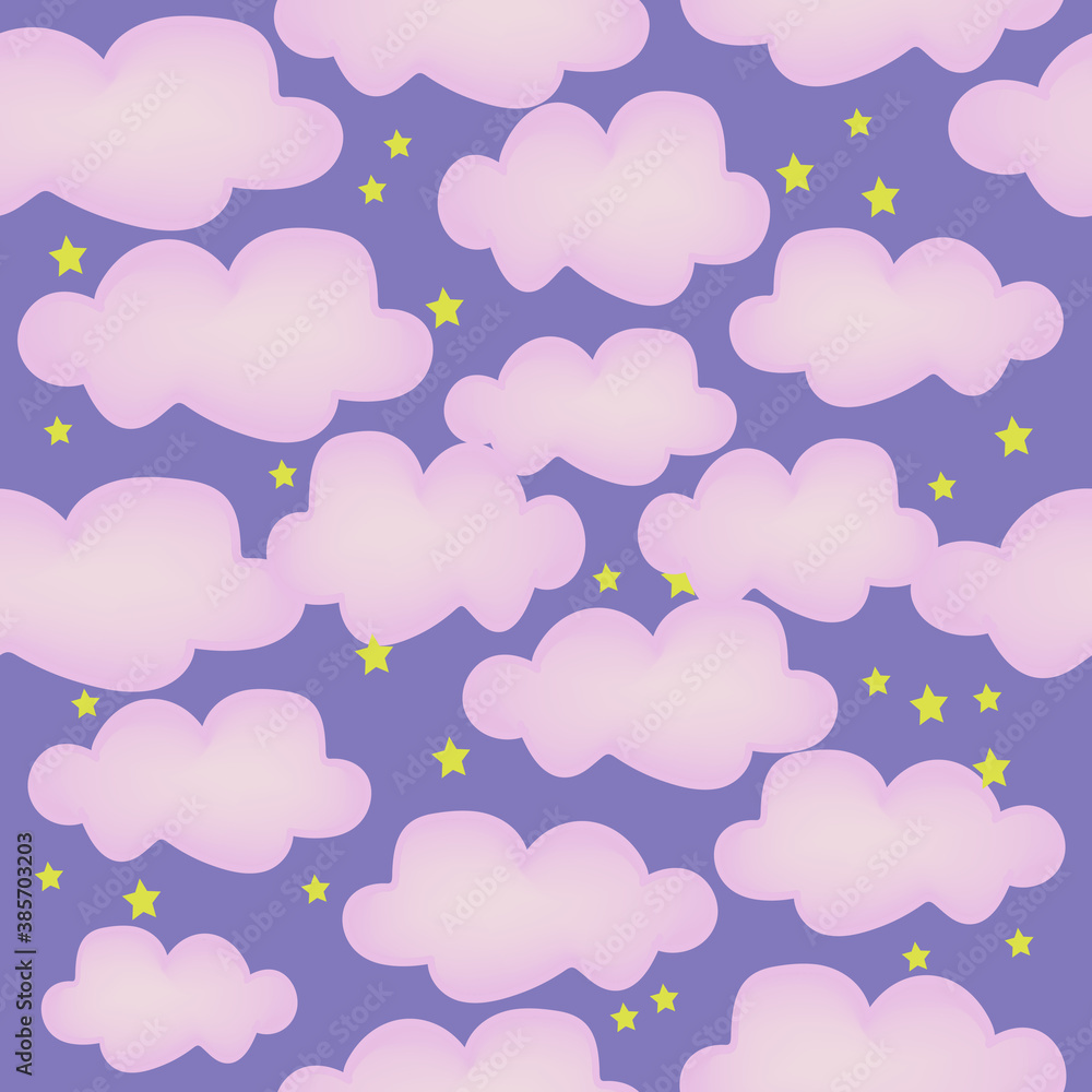 sky with clouds and stars, seamless background vector
