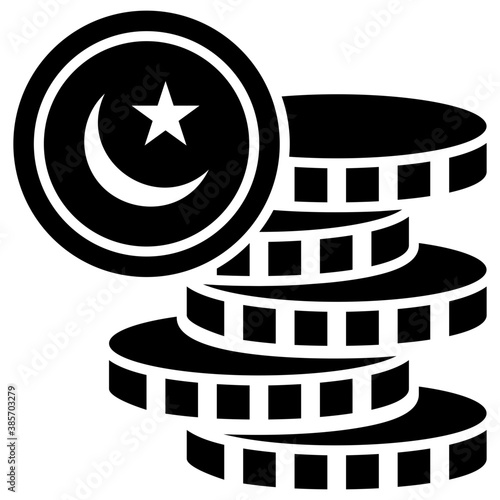 
A crescent moon on a coins depicting pakistani coins 
