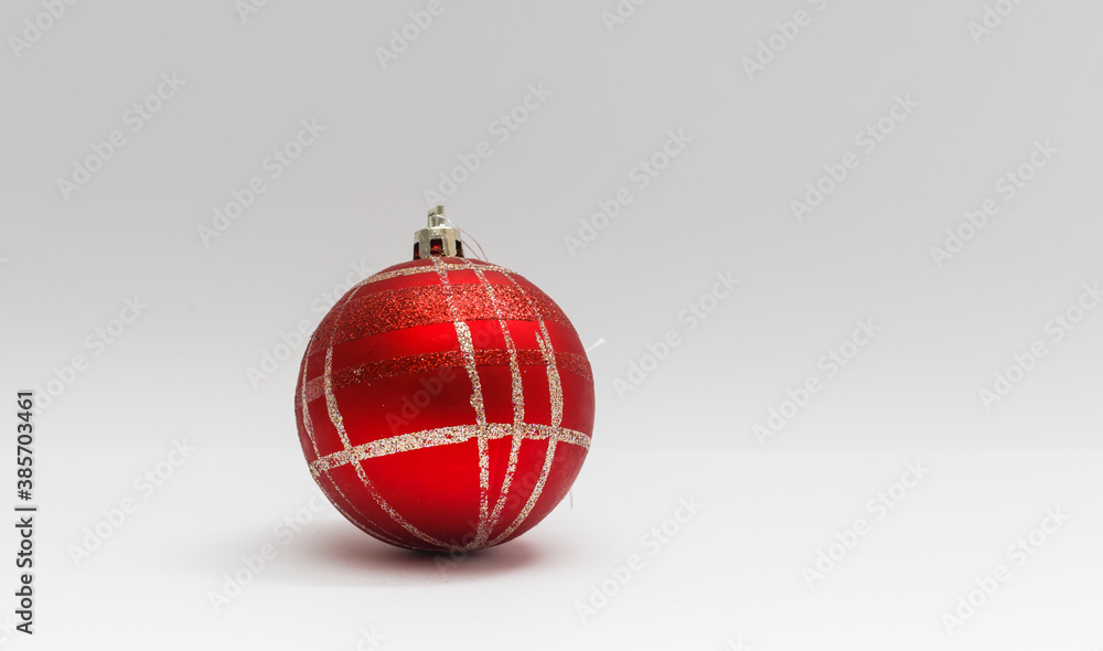 Single red Christmas tree ball decoration isolated over the white background, Single red Christmas tree ball decoration isolated over the white background,