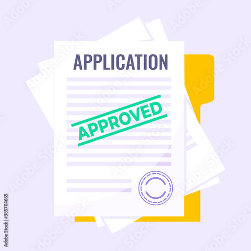 Application document form submit flat style design icon sign vector illustration isolated on light purple background. Complete application or survey document business concept with text contract.