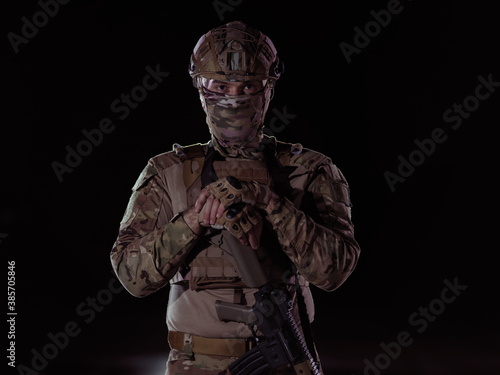 soldier with full combat gear in night mission