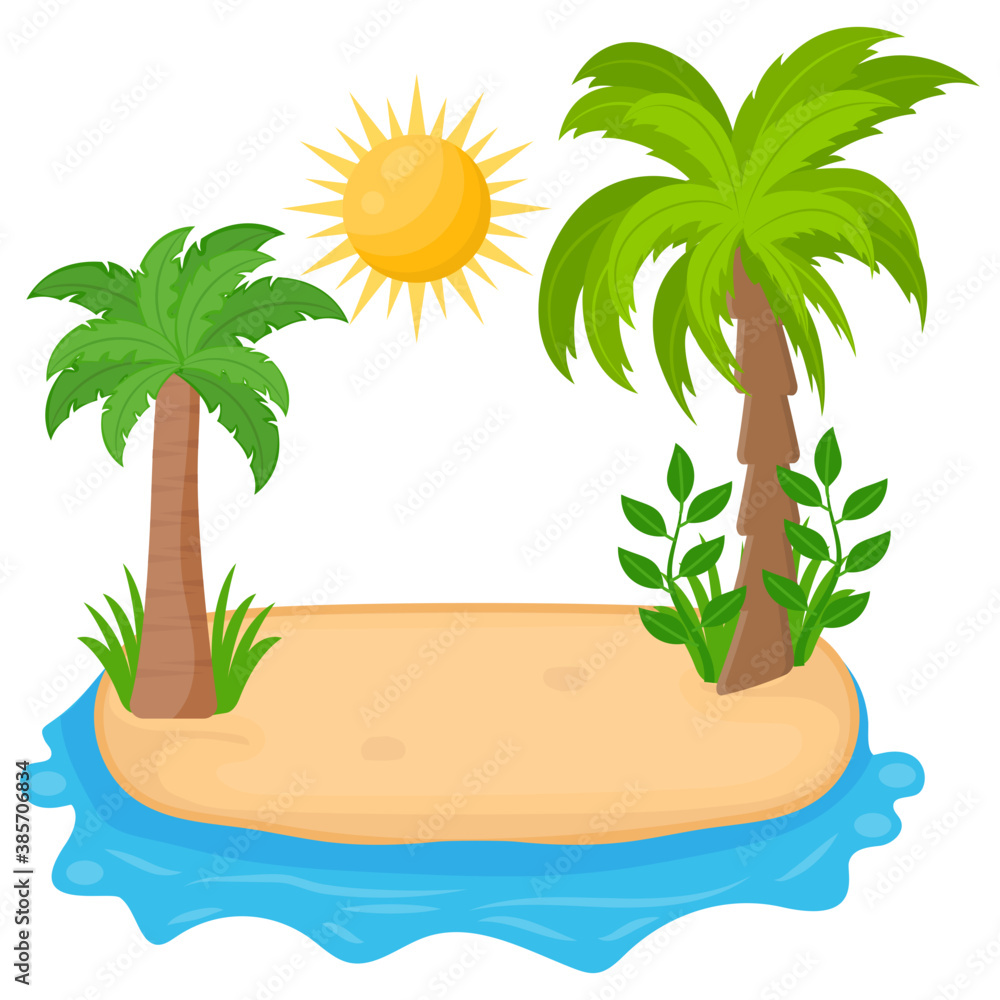 
An island with trees and in a seaside, tropical island 
