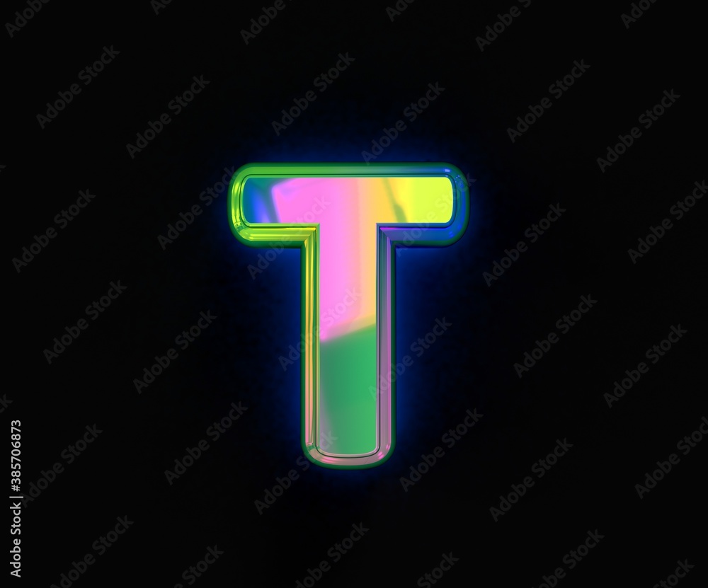 Colorful dichroic alphabet - letter T isolated on grey, 3D illustration of symbols Colorful dichroic alphabet - letter T isolated on grey, 3D illustration of symbols