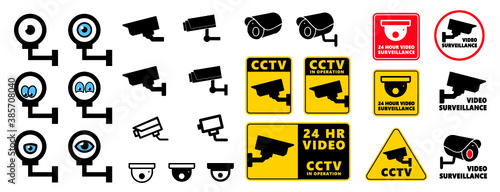 Safety security surveillance video camera eye cctv alert attention zone set icon vector symbool sign. Amber alert. Prohibition Digital TV internet admittance In operation Closed Circuit Television
