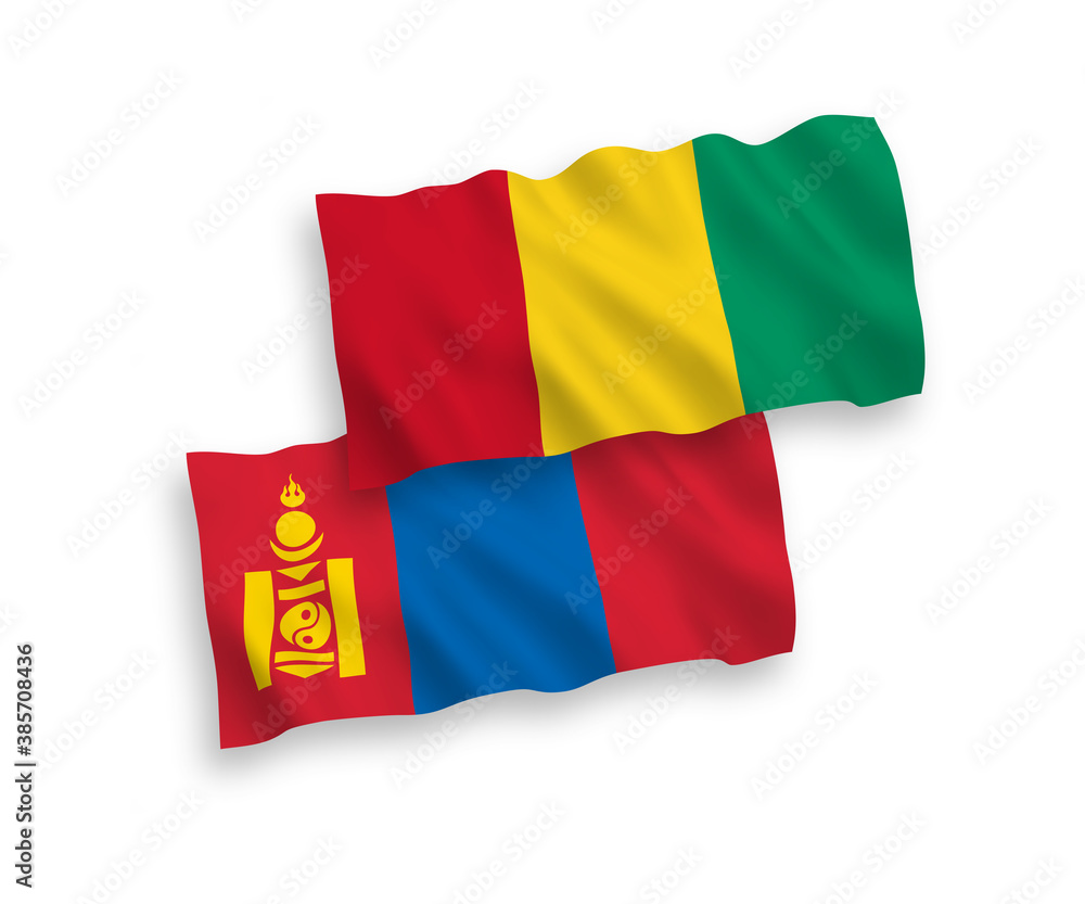 Fototapeta premium Flags of Guinea and Mongolia on a white background