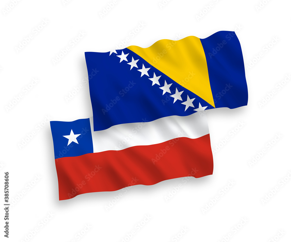 Fototapeta premium Flags of Bosnia and Herzegovina and Chile on a white background