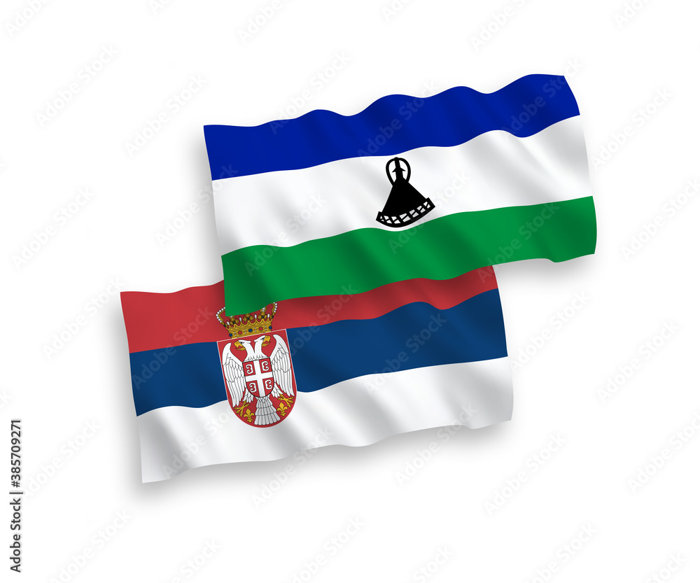 Fototapeta premium Flags of Lesotho and Serbia on a white background