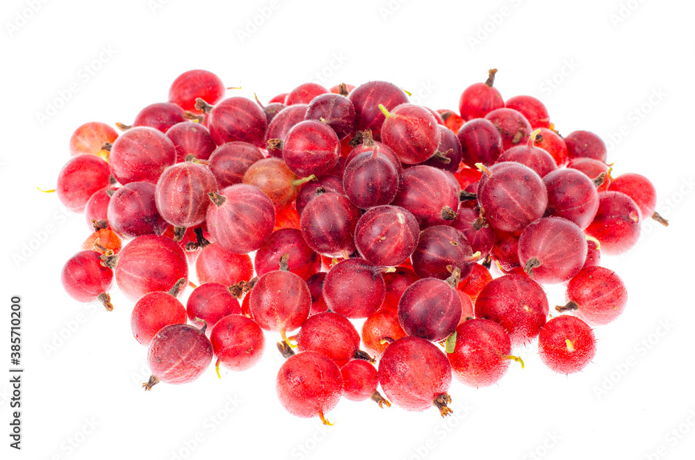 Fototapeta premium Heap of red gooseberry berries isolated on white background.