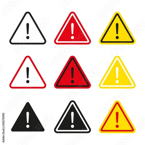 Caution signs set. Exclamation marks. Triangle warning icon