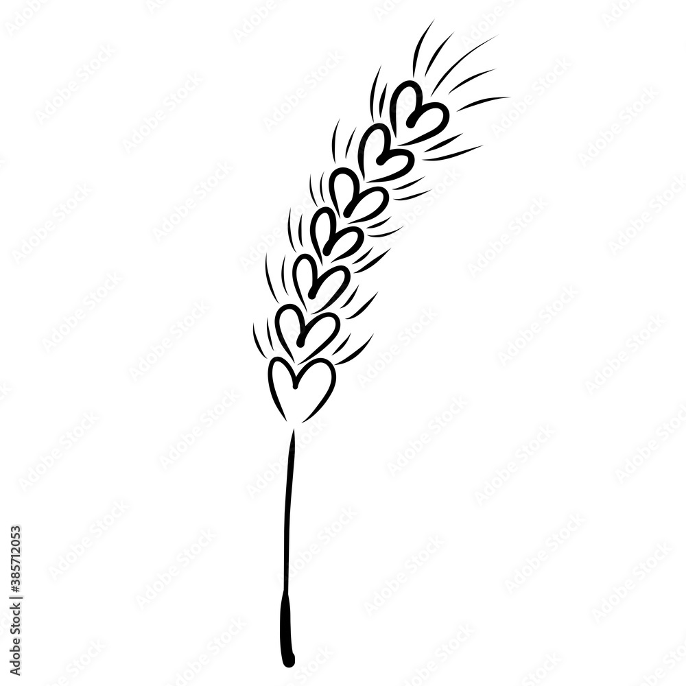 ear of wheat from seven hearts, black outline ear of wheat from seven hearts, black outline