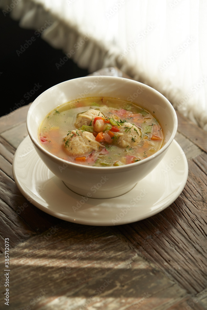 Soup with chicken meatballs and vegetables Soup with chicken meatballs and vegetables