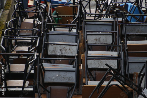 Old furniture piled in the street