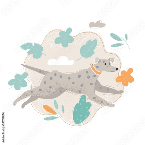 Vector illustration of A happy dog running fast in a park