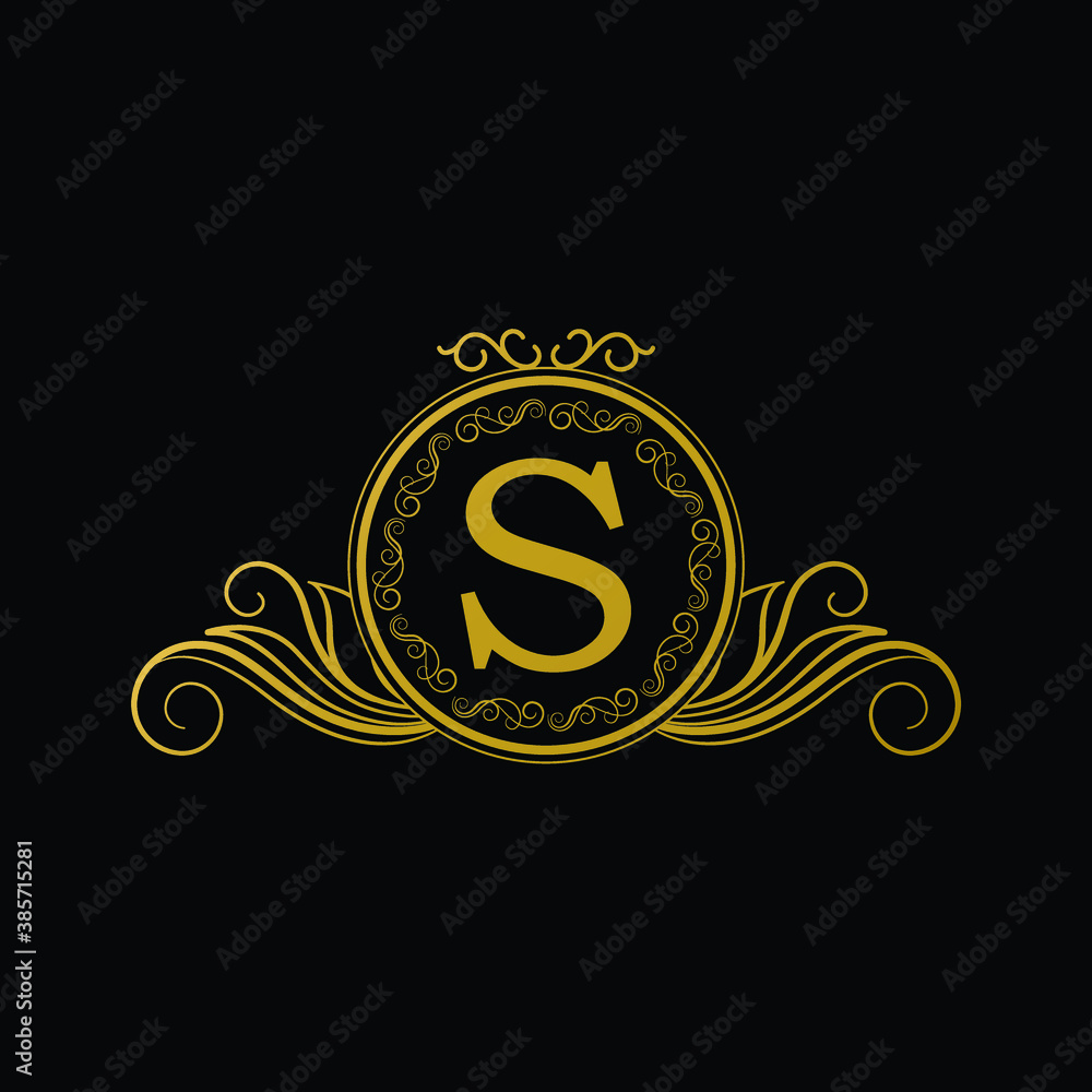 Logo Design for Hotel,Restaurant and others. Luxury Badge Logo Design of Letter S. Golden Luxury Letter S