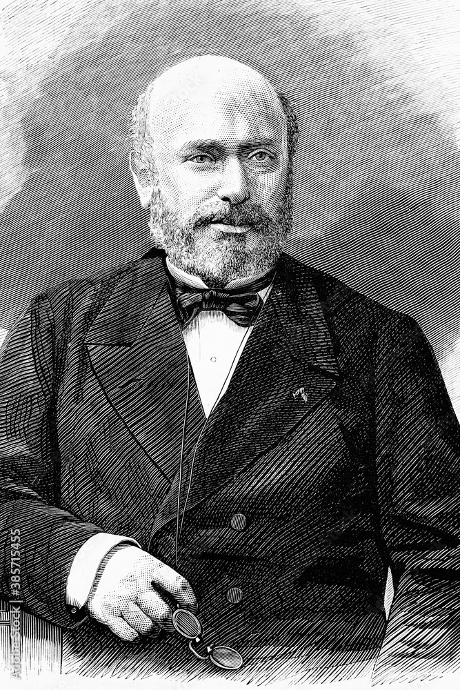 Fototapeta premium Michel Levy, French founder of the Levyfreres with his brothers Nathan and Kalmus. Editor and owner of the L'Univers Illustré. 1821-1875. Antique illustration. 1875.