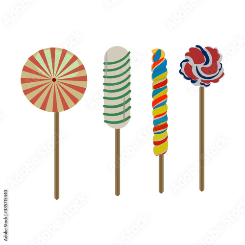 Sweet lollipops on a stick for sweet sucker 
