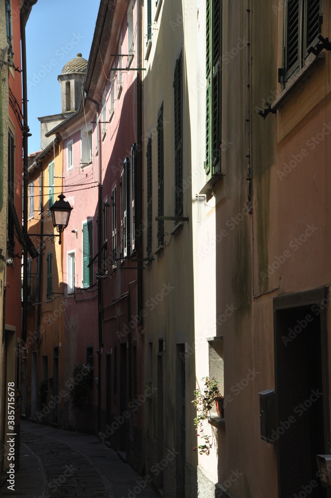 typical multi storey buildings in Varese Ligure, La Spezia province, Liguria, Italy