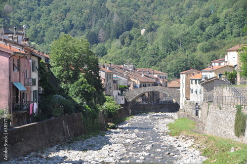 the medieval stony bridge over the river Vara  Varese Ligure  La Spezia province  Liguria  Italy