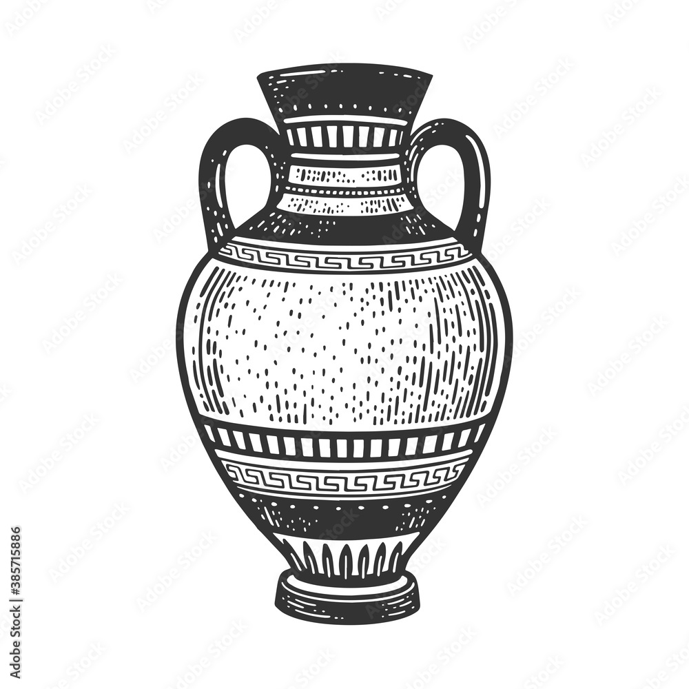 Ancient Greek Amphora sketch engraving vector illustration. T-shirt apparel print design. Scratch board imitation. Black and white hand drawn image.