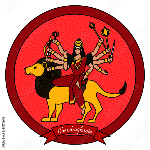 Chandraghanta
Worshipped on the third day of Navratri. After getting married to Lord Shiva Goddess Parvati started adorning her forehead with half Chandra and due to which She is known thus.