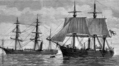 Canvas Print English expedition to the North pole, ships Alert and Discovery, left Portsmouth for the voyage of exploration