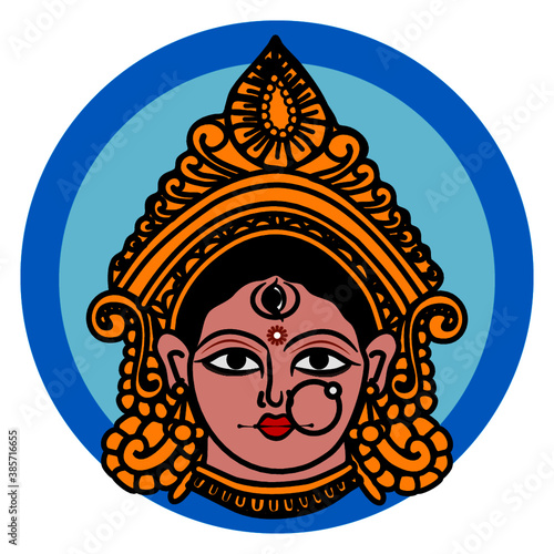 Durga Mukhota (mask)
She is the Rajasic form of the goddess Parvati, who is weaponized with weapons of many Gods to destroy the evil. One must worship her to conquer the evil in ourselves & the world.