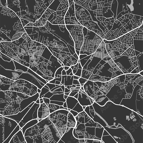 Urban city map of Leeds. Vector poster. Grayscale street map.