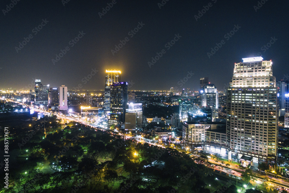 Bangkok City Thailand Aerial Drone Night Photo