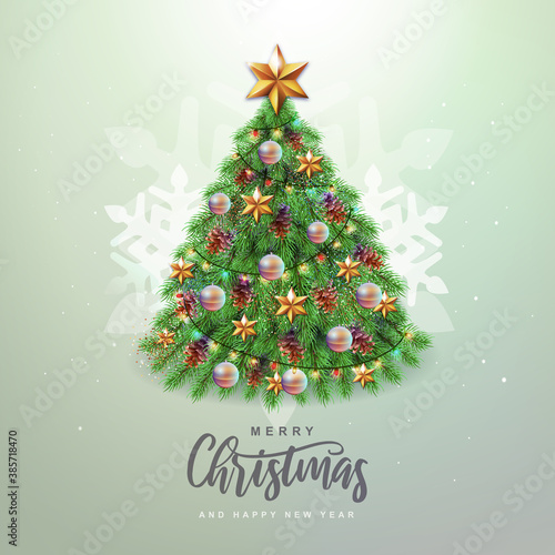 Christmas concept design. Holiday decorative Christmas tree. Vector illustration