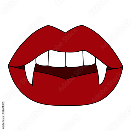 Simple illustration of sexy woman lips with vampire fangs
