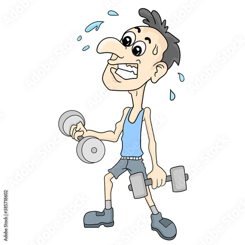 a thin man exercising lifting a barbell