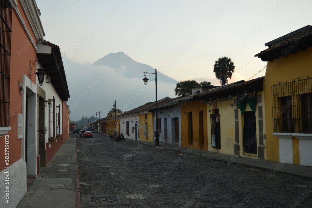 Sunrise over the stunning volcanoes and Lake Atitlan in Guatemala, Central America