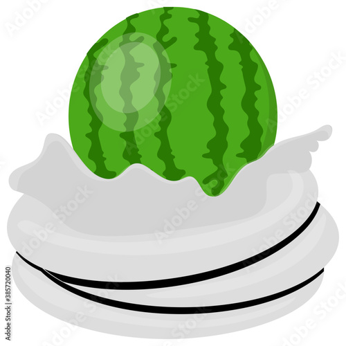 
Watermelon dipped in whipped cream making watermelon dip 
