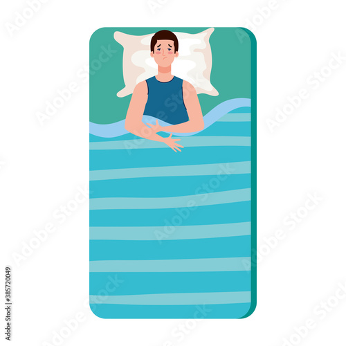 man on bed with insomnia design, sleep and night theme Vector illustration