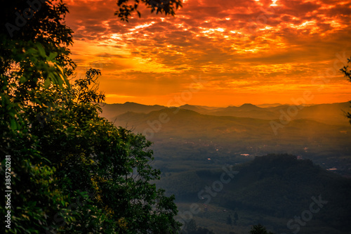 Natural background, high angle from the high mountains that can see the scenery around, the wind blows through the cool, blurred of traveling, the integrity of the moist forest.