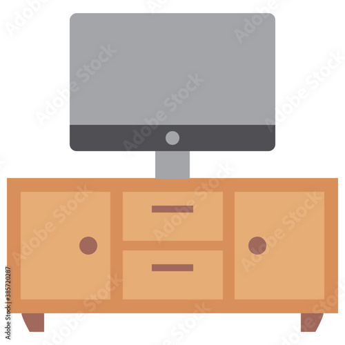  Tv on wooden console as modern living room interior, tv stand icon  © Vectors Market