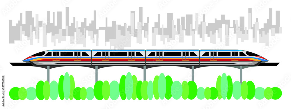 monorail skytrain background with the city drawing in vector