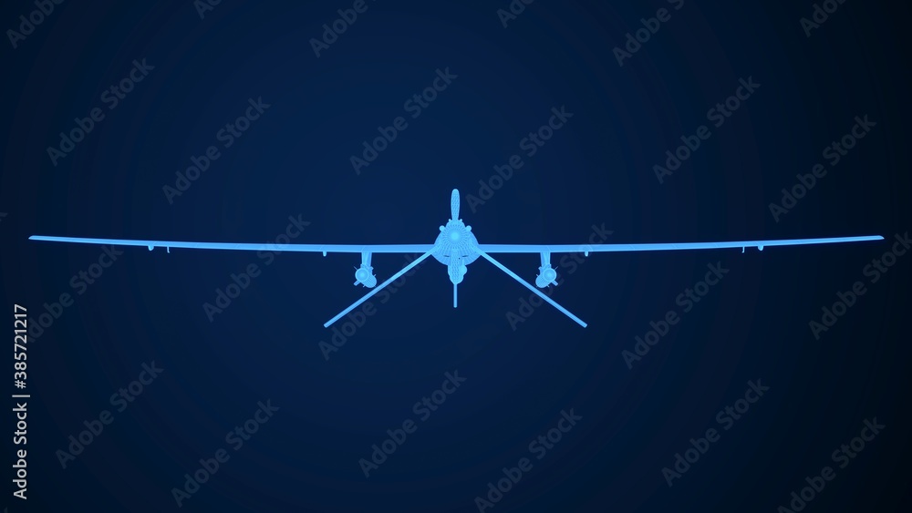 UAV IHA Predator Reaper Plane Wireframe Glowing 3D Rendering UAV IHA Predator Reaper Plane Wireframe Glowing 3D Rendering