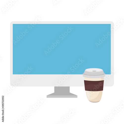 coffee mug and computer design of drink caffeine breakfast and beverage theme Vector illustration