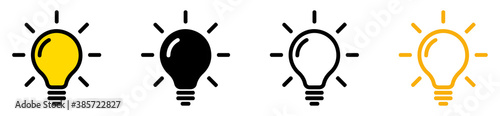 Light bulb icon set.Different style Idea icons lamp icon collection.Light bulb black and yellow icon set.Vector illustration
