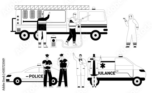 Police officers, firefighters, doctor and nurse set