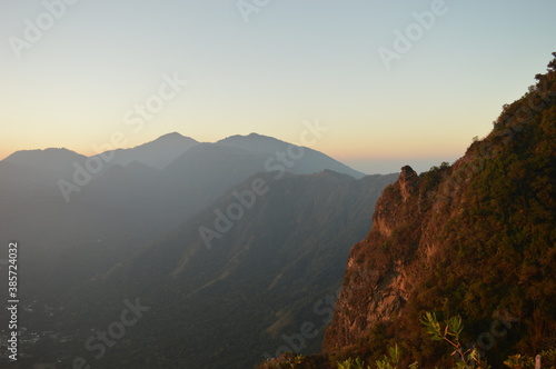 Sunrise over the volcanoes of Lake Atitlan in Guatemala, Central America