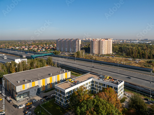 Moscow city quarter on the outskirts of the city, aerial view in autumn