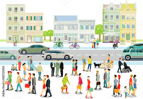 Stadt mit Menschen und Straßenverkehr, illustration