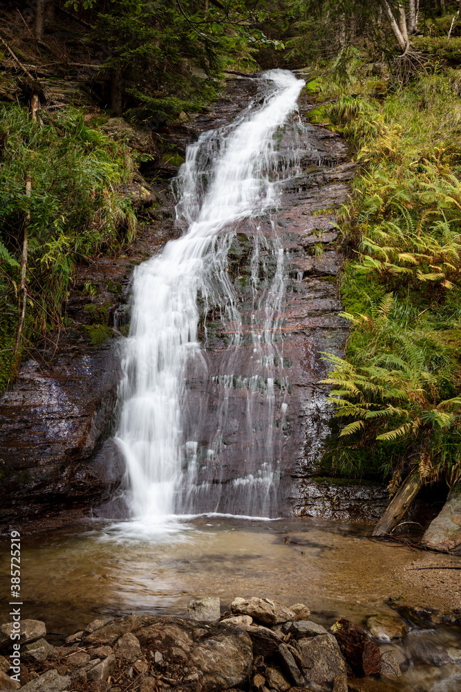 Fototapeta premium Waterfall in a forest, near Keprnik mountain, Jeseniky - Czech Republic